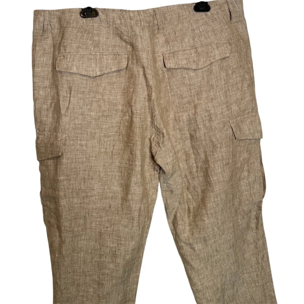 Armani Exchange Cargo Pants Mens 38 Tan Khaki 100% Linen Multi Pocket Utility